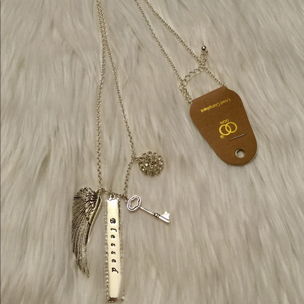 SIlvertone Blessed Bar Pendant Necklace